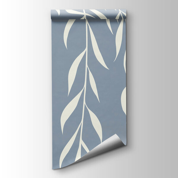 White leaves on a blue background